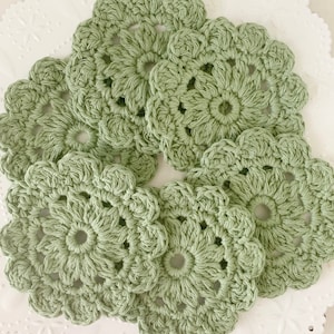 Set of 6 sage green cotton crochet drink coasters - coffee bar decor