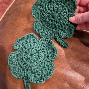 Handmade crochet lucky green shamrock clover coaster set
