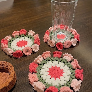 Handmade Crochet Flowers Cup Coasters set,Mother's Day,Lily of the Valley Coffee Mug Coasters Gift for her/him,Home decor desk ornament