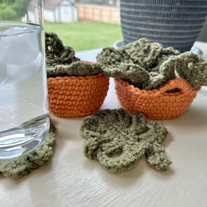 Monstera Leaf Crochet Coaster - set of four