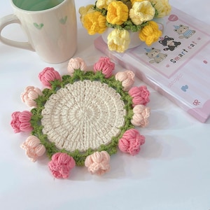 Handmade Crochet Flower Coaster, Crochet Flower Bouquet Blanket, Crochet Flower Bouquet, Mother's Day Gift, Crochet Coaster, Gift for Her