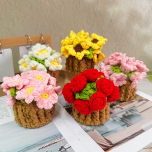 Handmade Crochet Rose Coaster With Basket Set,Rose/Sunflower/Daisy/Forget-Me-Not/Lily of the valley Coaster,Crochet Coaster,LoveGift For Mom