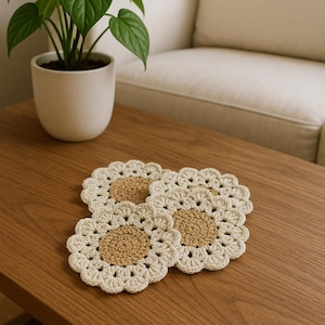 Crochet Daisy Coasters (Set of 4): Boho Farmhouse Table Decor