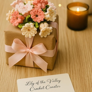 Crochet Lily of the Valley Coaster Set – Handmade Flower Gift, Fall / Thanksgiving Coasters, Home Decor