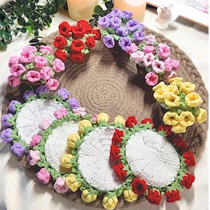 Handmade Crochet Flower Coaster Set: Acrylic Yarn Bouquet Coasters