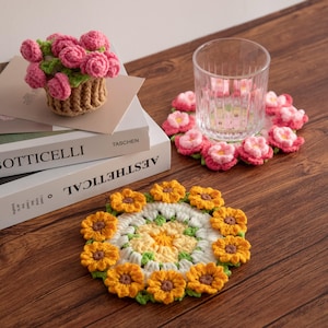 Crochet Flower Coaster: Handmade Sunflower Cup Holder