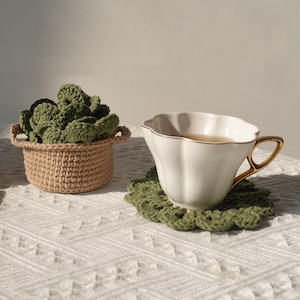 Crochet Leaf Pot Coasters-Bar Coasters for Drinks Coffee Table Desk-Succulent Plant Pot Coaster-Set of 5-Sunflower Coasters-Monstera Coaster