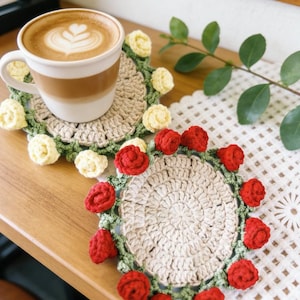 crochet  rose coasters，crochet bouquet ，corchet flower gift for her，handmade  gifts，